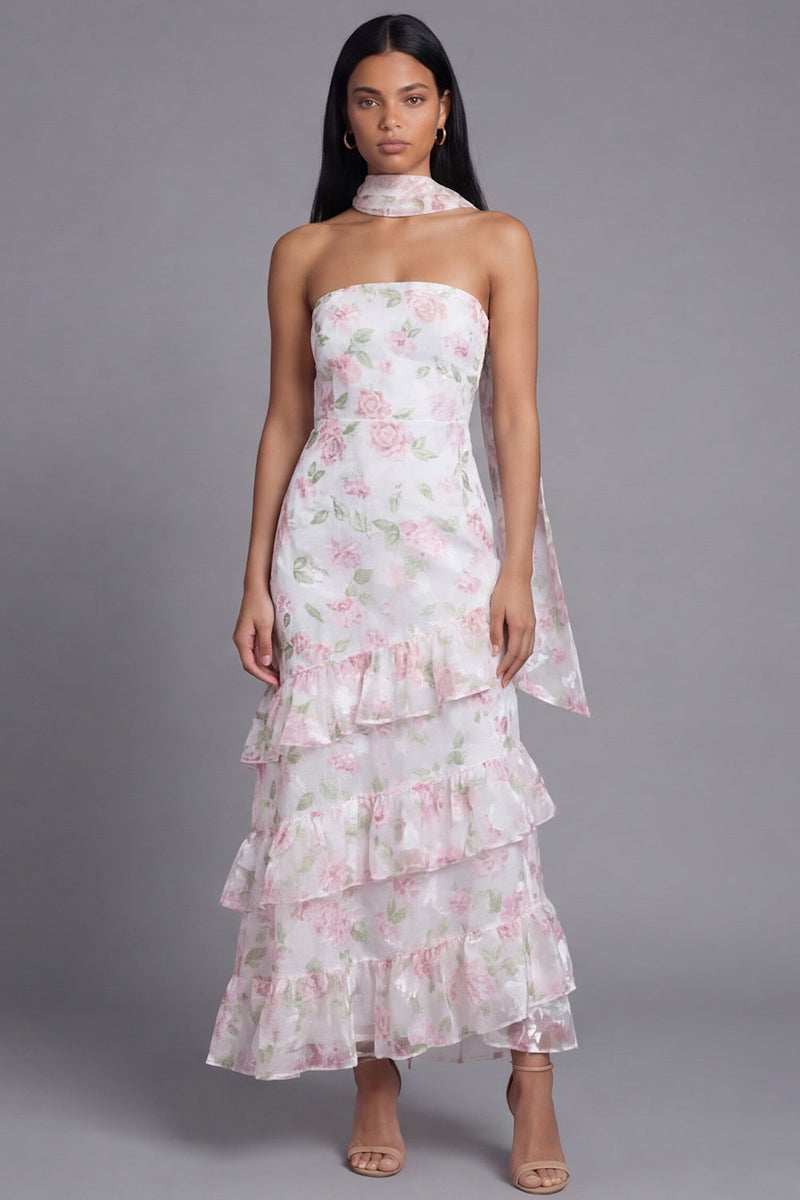 Load image into Gallery viewer, Mermaid Yellow Floral Strapless Maxi Formal Dress with Ruffles