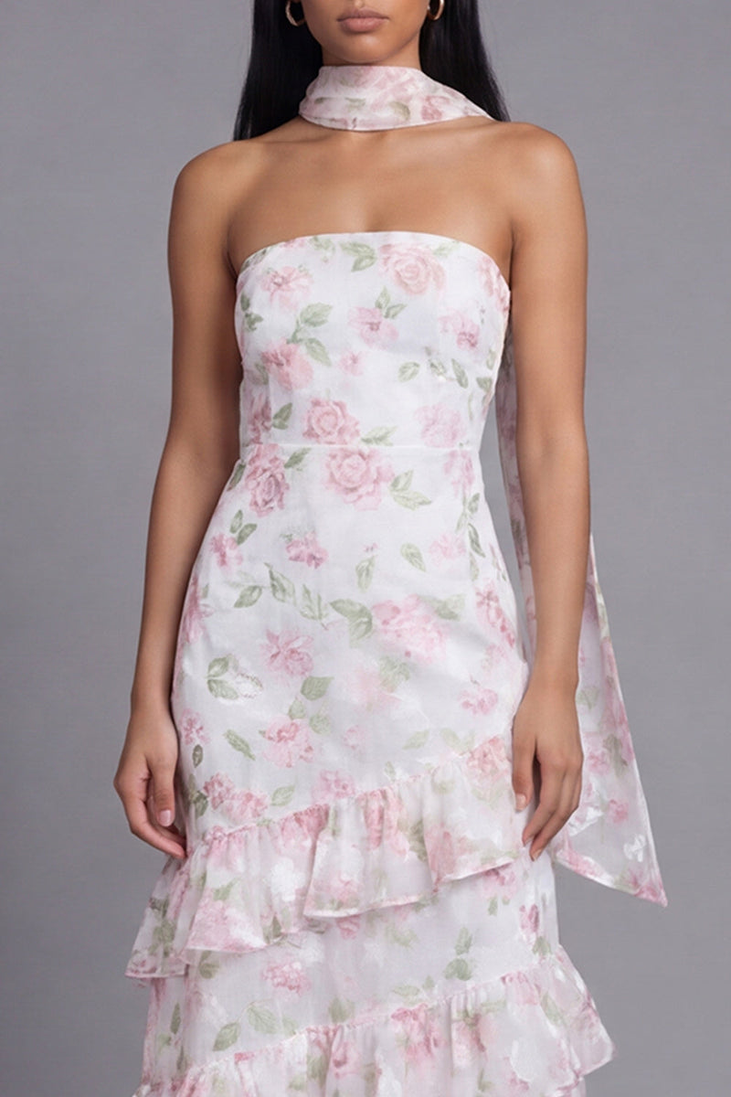 Load image into Gallery viewer, Mermaid Yellow Floral Strapless Maxi Formal Dress with Ruffles
