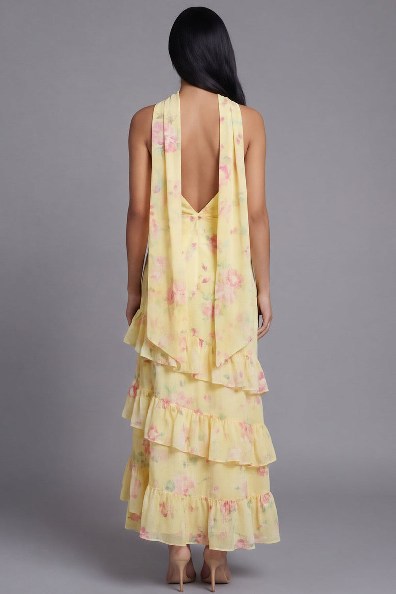 Load image into Gallery viewer, Mermaid Yellow Floral Strapless Maxi Formal Dress with Ruffles