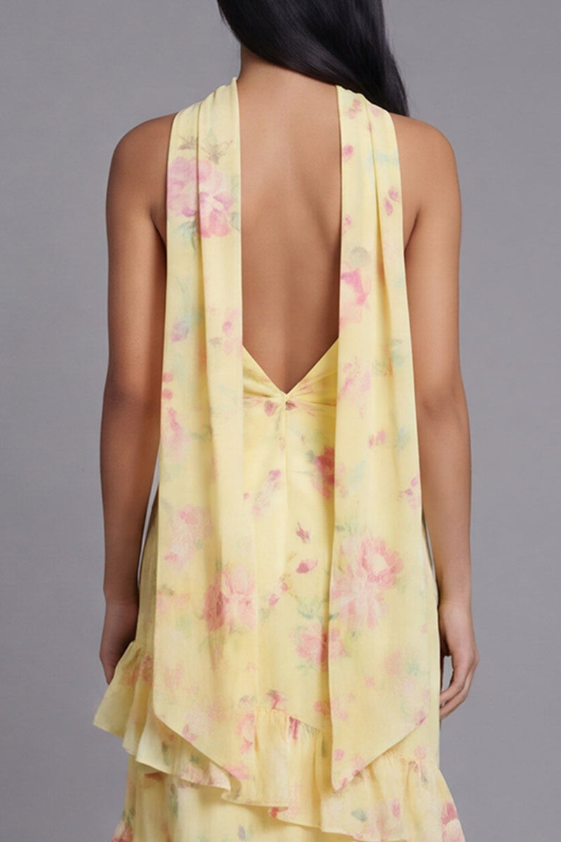 Load image into Gallery viewer, Mermaid Yellow Floral Strapless Maxi Formal Dress with Ruffles
