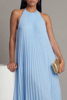 Load image into Gallery viewer, White Blue A Line Floral Maxi Formal Dress with Pleats