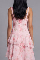 Load image into Gallery viewer, Pink A Line V-Neck Floral Maxi Formal Dress with Ruffles
