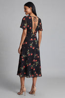 Load image into Gallery viewer, Black A Line V-Neck Floral Maxi Formal Dress
