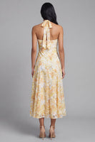 Load image into Gallery viewer, Yellow Lace Halter A Line Floral Maxi Formal with Bow
