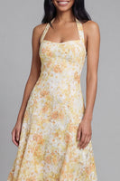 Load image into Gallery viewer, Yellow Lace Halter A Line Floral Maxi Formal with Bow
