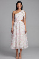 Load image into Gallery viewer, White Pink Floral A Line Maxi Formal Dress with Bow