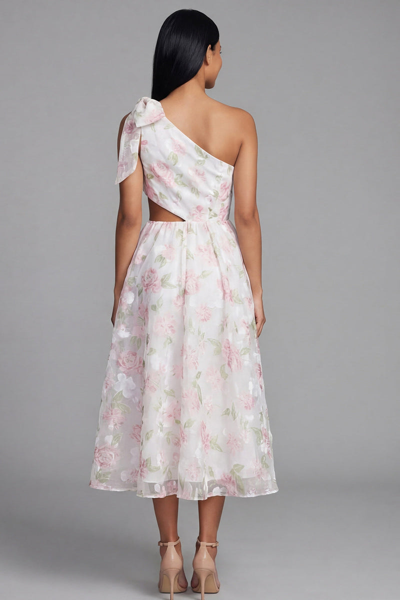 Load image into Gallery viewer, White Pink Floral A Line Maxi Formal Dress with Bow