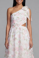 Load image into Gallery viewer, White Pink Floral A Line Maxi Formal Dress with Bow