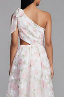 Load image into Gallery viewer, White Pink Floral A Line Maxi Formal Dress with Bow