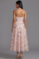 Load image into Gallery viewer, Sparkly Pink A Line Sequin Floral Maxi Strapless Formal Dress