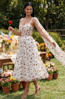 Load image into Gallery viewer, Ivory A Line Floral Maxi Corset Formal Dress with Cape