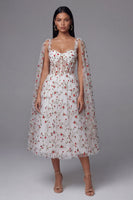 Load image into Gallery viewer, Ivory A Line Floral Maxi Corset Formal Dress with Cape