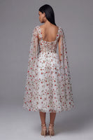 Load image into Gallery viewer, Ivory A Line Floral Maxi Corset Formal Dress with Cape