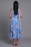 Load image into Gallery viewer, Blue Floral Strapless A Line Neck Scarf Maxi Formal Dress