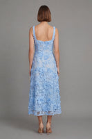 Load image into Gallery viewer, Square Neck Blue A Line Floral Maxi Formal Dress