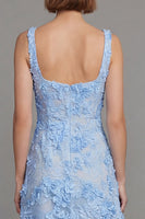 Load image into Gallery viewer, Square Neck Blue A Line Floral Maxi Formal Dress
