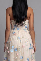 Load image into Gallery viewer, Champagne Floral Ruched A Line Maxi Formal Dress with Ruffles