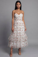 Load image into Gallery viewer, Champagne Floral Ruched A Line Maxi Formal Dress with Ruffles