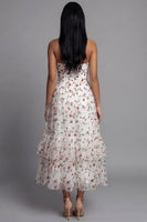 Load image into Gallery viewer, Champagne Floral Ruched A Line Maxi Formal Dress with Ruffles