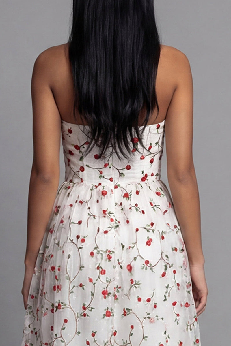 Load image into Gallery viewer, Champagne Floral Ruched A Line Maxi Formal Dress with Ruffles