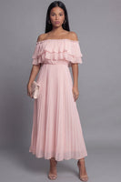 Load image into Gallery viewer, Pink Maxi Ruffled A Line Formal Dress with Pleats