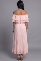 Load image into Gallery viewer, Pink Maxi Ruffled A Line Formal Dress with Pleats