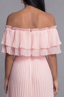 Load image into Gallery viewer, Pink Maxi Ruffled A Line Formal Dress with Pleats