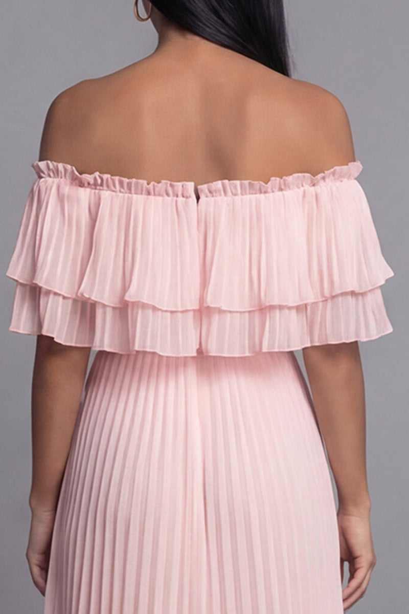 Load image into Gallery viewer, Pink Maxi Ruffled A Line Formal Dress with Pleats