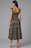 Load image into Gallery viewer, Gold Square Neck Floral Maxi A Line Formal Dress