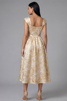 Load image into Gallery viewer, Gold Square Neck Floral Maxi A Line Formal Dress