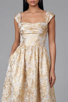Load image into Gallery viewer, Gold Square Neck Floral Maxi A Line Formal Dress