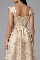 Load image into Gallery viewer, Gold Square Neck Floral Maxi A Line Formal Dress