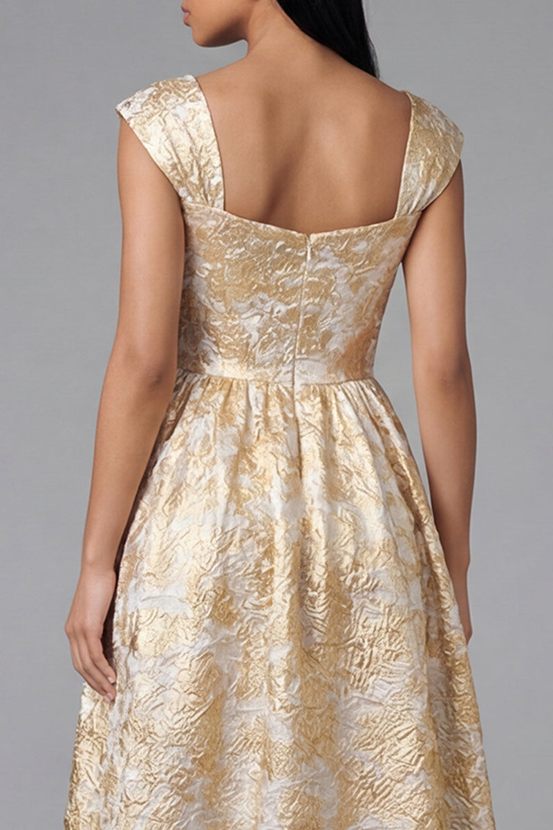 Load image into Gallery viewer, Gold Square Neck Floral Maxi A Line Formal Dress