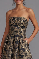 Load image into Gallery viewer, Gold Strapless Maxi A Line Floral Formal Dress