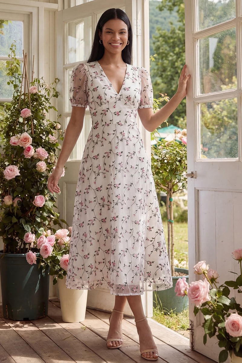 Load image into Gallery viewer, White Red Flower Floral V-Neck Maxi A Line Formal Dress
