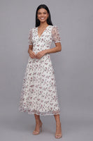 Load image into Gallery viewer, White Red Flower Floral V-Neck Maxi A Line Formal Dress