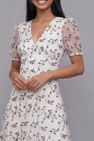 Load image into Gallery viewer, White Red Flower Floral V-Neck Maxi A Line Formal Dress