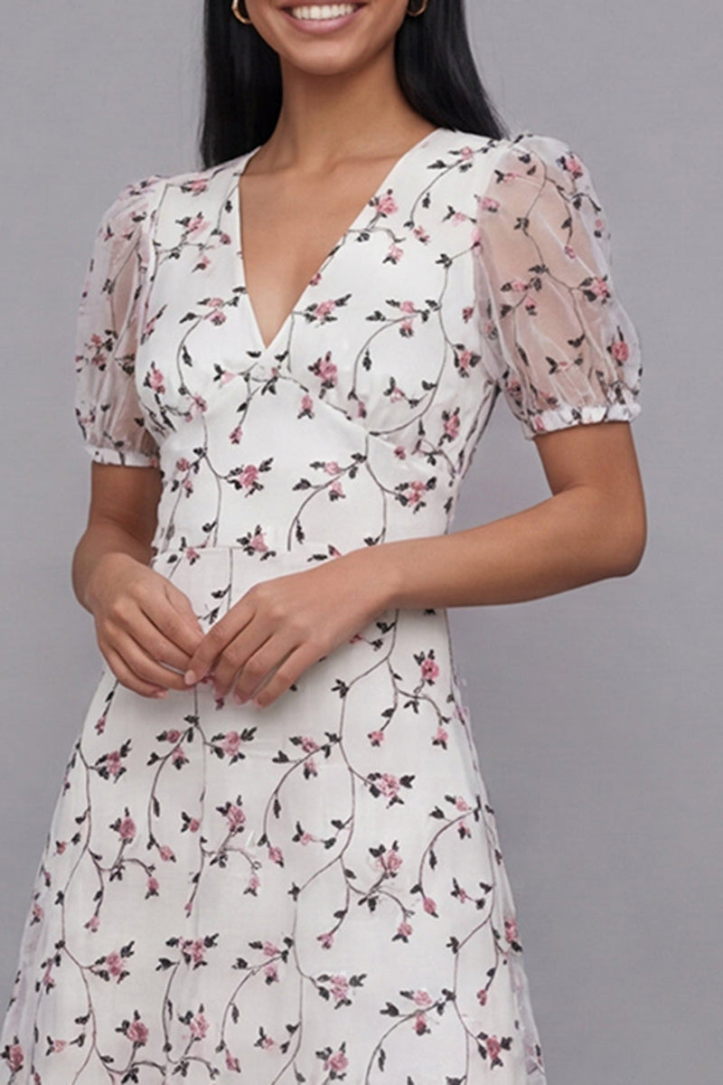 Load image into Gallery viewer, White Red Flower Floral V-Neck Maxi A Line Formal Dress