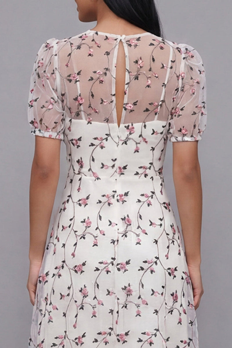 Load image into Gallery viewer, White Red Flower Floral V-Neck Maxi A Line Formal Dress