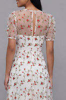 Load image into Gallery viewer, White Red Flower Floral V-Neck Maxi A Line Formal Dress