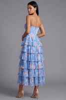 Load image into Gallery viewer, Blue Beach Corset Floral Maxi A Line Formal Dress with Ruffles