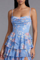 Load image into Gallery viewer, Blue Beach Corset Floral Maxi A Line Formal Dress with Ruffles