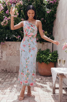 Load image into Gallery viewer, Blue Pink Floral Mermaid One Shoulder Maxi Formal Dress