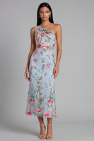 Load image into Gallery viewer, Blue Pink Floral Mermaid One Shoulder Maxi Formal Dress
