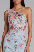 Load image into Gallery viewer, Blue Pink Floral Mermaid One Shoulder Maxi Formal Dress