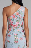 Load image into Gallery viewer, Blue Pink Floral Mermaid One Shoulder Maxi Formal Dress