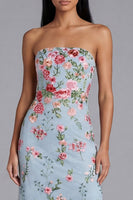 Load image into Gallery viewer, Blue Pink Flower Strapless Maxi Floral Mermaid Formal Dress