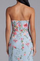 Load image into Gallery viewer, Blue Pink Flower Strapless Maxi Floral Mermaid Formal Dress