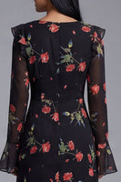 Load image into Gallery viewer, Black Floral A Line Maxi Keyhole Formal Dress with Ruffles