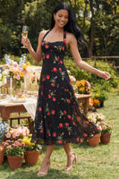 Load image into Gallery viewer, Black Halter Floral Maxi A Line Formal Dress